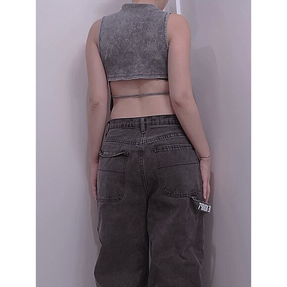 Black Distressed Oversized Pants - Picture 3 of 8